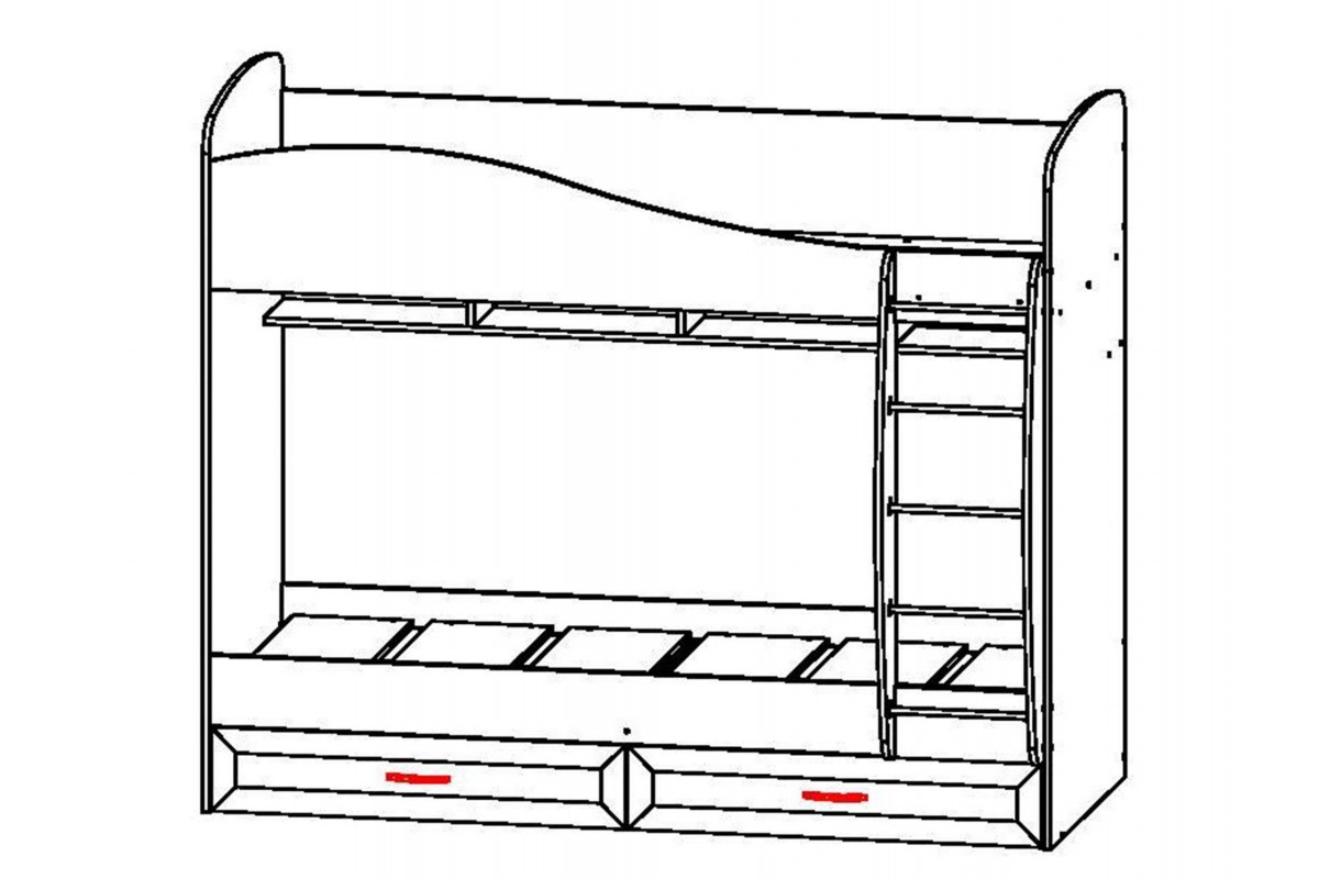 Схема сборки двухъярусной кровати с ящиками
