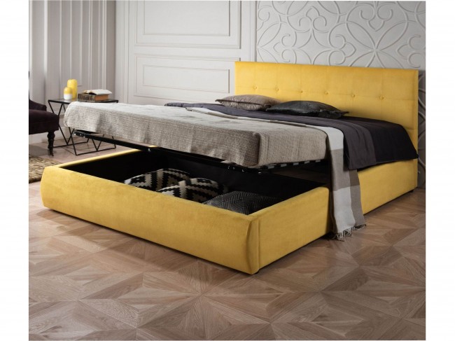 Мягкая кровать "Selesta" 1400 желтая с матрасом ГОСТ с фото