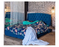 Мягкая кровать "Stefani" 1400 синяя с подъемным механизмом с орт.матрасом PROMO B COCOS