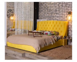 Мягкая кровать "Stefani" 1400 желтая с подъемным механизмом с орт.матрасом PROMO B COCOS