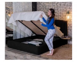 Мягкая кровать "Stefani" 1400 темная с подъемным механизмом с орт.матрасом PROMO B COCOS