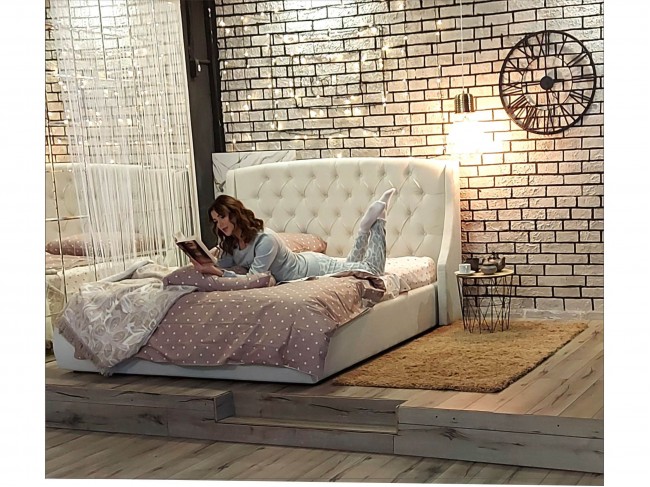 Мягкая кровать "Stefani" 1800 беж с подъемным механизм фото