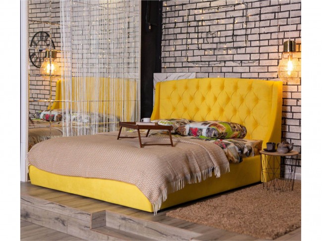 Мягкая кровать "Stefani" 1400 желтая с ортопед. основа фото