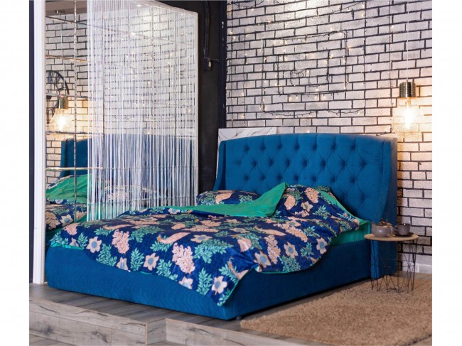 Мягкая кровать "Stefani" 1600 синяя с ортопед. основан фото