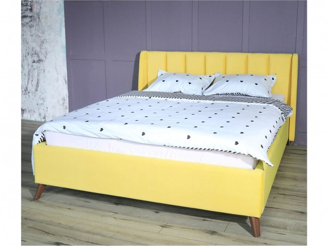 Мягкая кровать Betsi 1600 желтая с подъемным механизмом и матрас фото