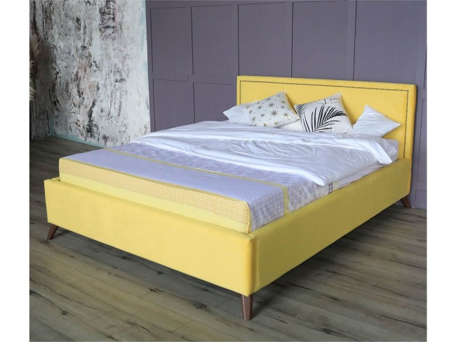 Мягкая кровать Melani 1600 желтая c ортопедическим основанием фото
