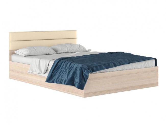 Кровать "Виктория МБ" 1400 дуб с мягким изголовьем и фото