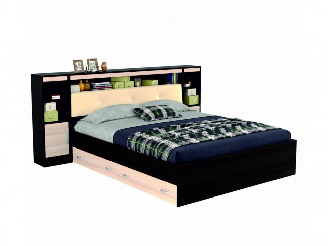Двуспальная кровать "Виктория ЭКО-П" с кожей 1800 с бл фото
