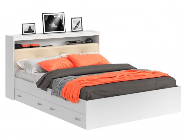 Кровать Виктория ЭКО-П белая 180 с блоком и ящиками с матрасом Г фото