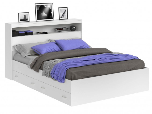 Кровать Виктория белая 140 с блоком, ящиками и матрасом PROMO B  фото