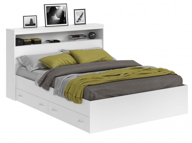Кровать Виктория белая 160 с блоком, ящиками и матрасом PROMO B  фото