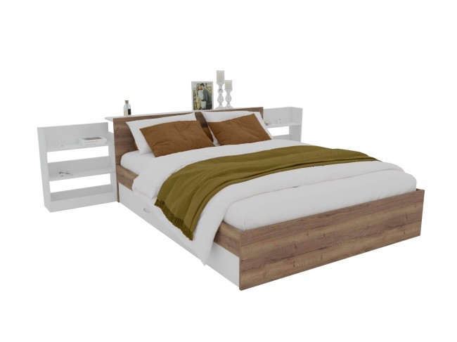 Кровать Доминика с блоком и ящиками 160 (Дуб Золотой/Белый) фото