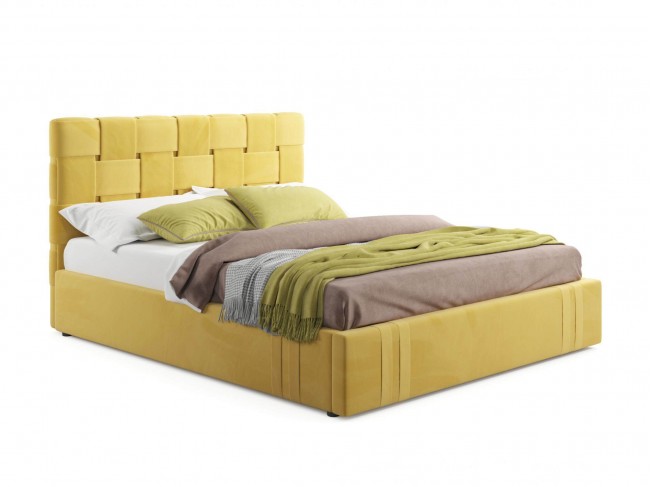 Мягкая кровать Tiffany 1600 желтая с подъемным механизмом фото