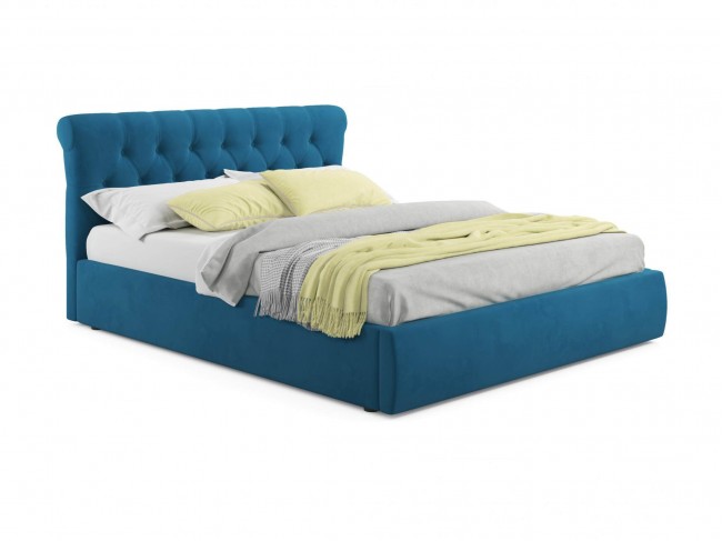 Мягкая кровать Ameli 1600 синяя с подъемным механизмом фото