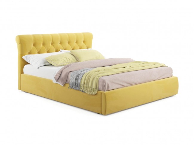 Мягкая кровать Ameli 1600 желтая с подъемным механизмом фото