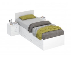 Кровать Виктория 80 белая с ящиками и 2 прикроватными тумбами