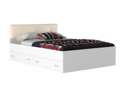 Кровать Виктория ЭКО-П 140 с ящиками белая с матрасом Promo B Co