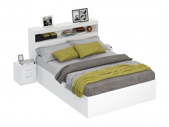 Кровать Виктория белая 140 с блоком и 2 прикроватными тумбами фото