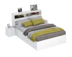 Кровать Виктория белая 140 с блоком, ящиками и и 2 прикроватным