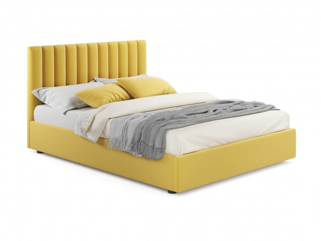 Мягкая кровать Olivia 1600 желтая с подъемным механизмом фото