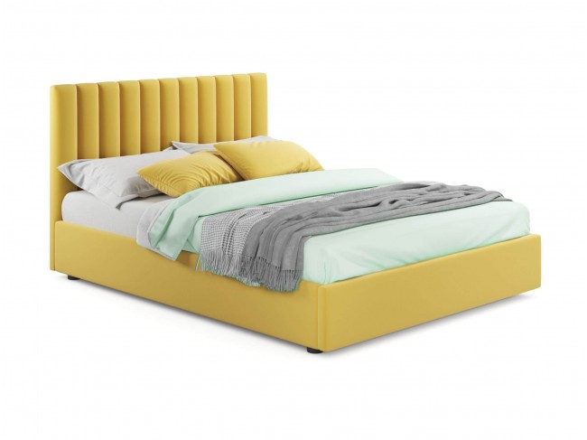 Мягкая кровать Olivia 1600 желтая с ортопедическим основанием фото