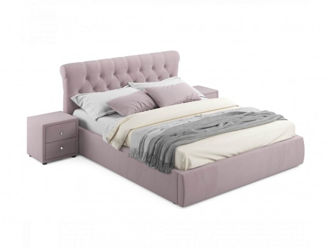 Мягкая кровать с тумбами Ameli 1600 лиловая с подъемным механизм фото