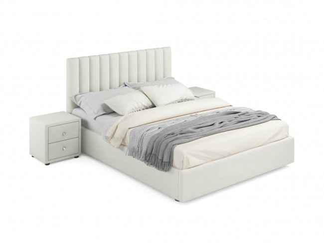 Мягкая кровать с тумбами Olivia 1600 беж с подъемным механизмом фото