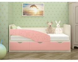 Кровать Детская Бабочки 80х160, розовый металл (Розовый, Дуб Кра