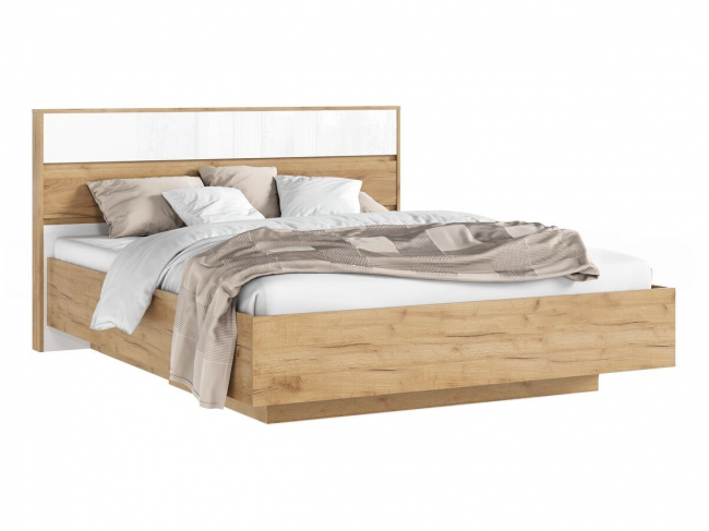 Кровать парящая 160 с ПМ с подсветкой, белый глянец холодный/дуб фото