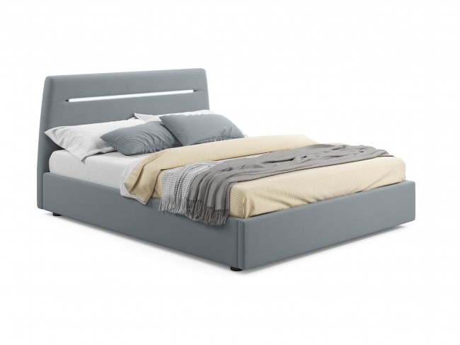 Мягкая кровать NEO с подсветкой и подъемным механизмом серая фото