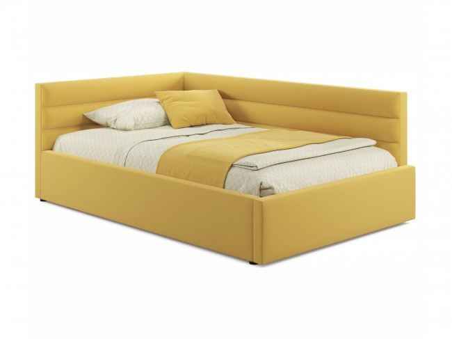 Мягкая кровать-тахта Aura 1200 желтая с подъемным механизмом фото