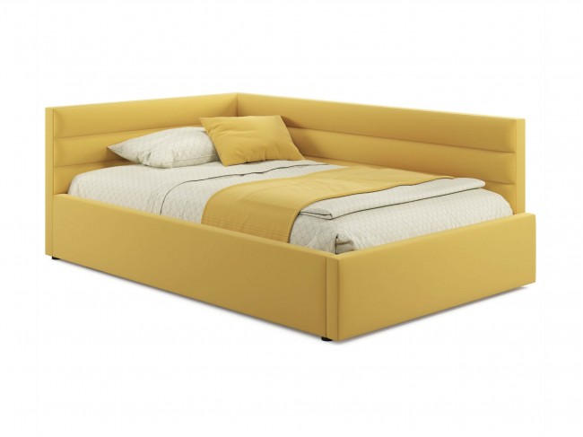 Мягкая кровать Aura 1200 желтая с подъемным механизмом фото