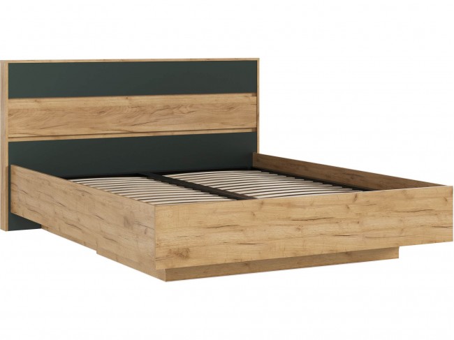 Кровать парящая 1,6м (ортопед металл), Крафт золотой/Изумрудный фото