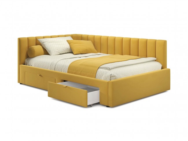 Мягкая кровать-тахта Milena 900 желтая c ящиками фото