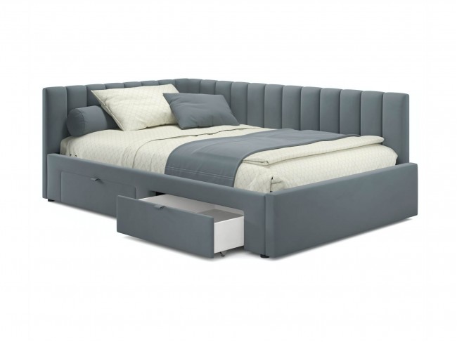 Мягкая кровать-тахта Milena 900 серая c ящиками фото