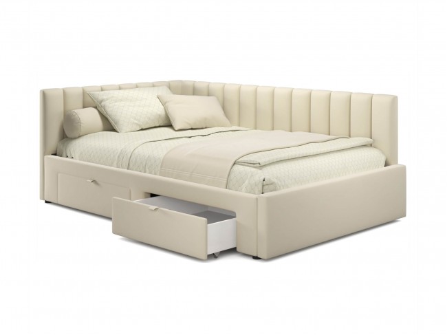 Мягкая кровать-тахта Milena 900 бежевая с ящиками фото