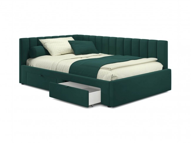 Мягкая кровать-тахта Milena 900 изумруд с ящиками фото