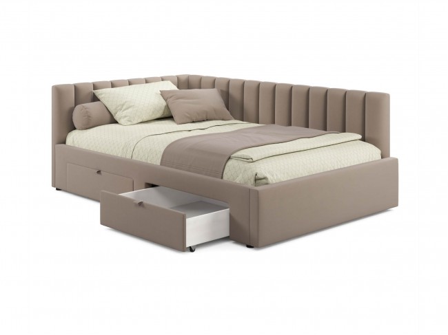 Мягкая кровать-тахта Milena 900 мокко с ящиками фото