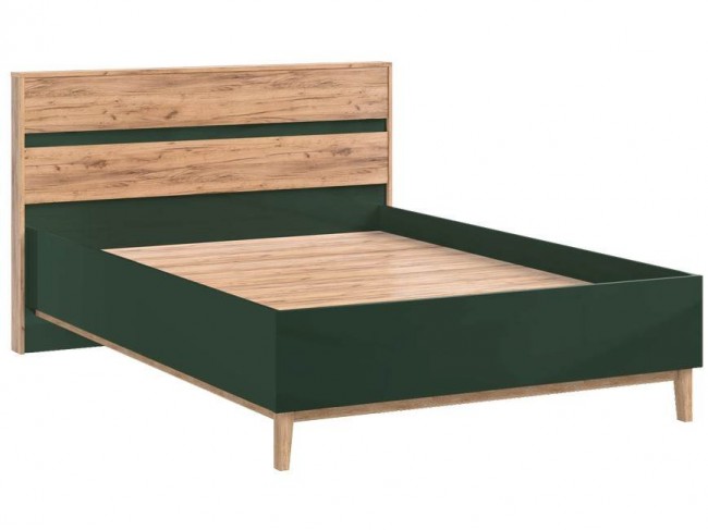 Кровать 1,6м Кельн с настилом ЛДСП, Крафт золотой/Изумрудный фото