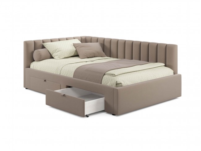 Мягкая кровать-тахта Milena 1200 светло-коричневый мокко с ящика фото