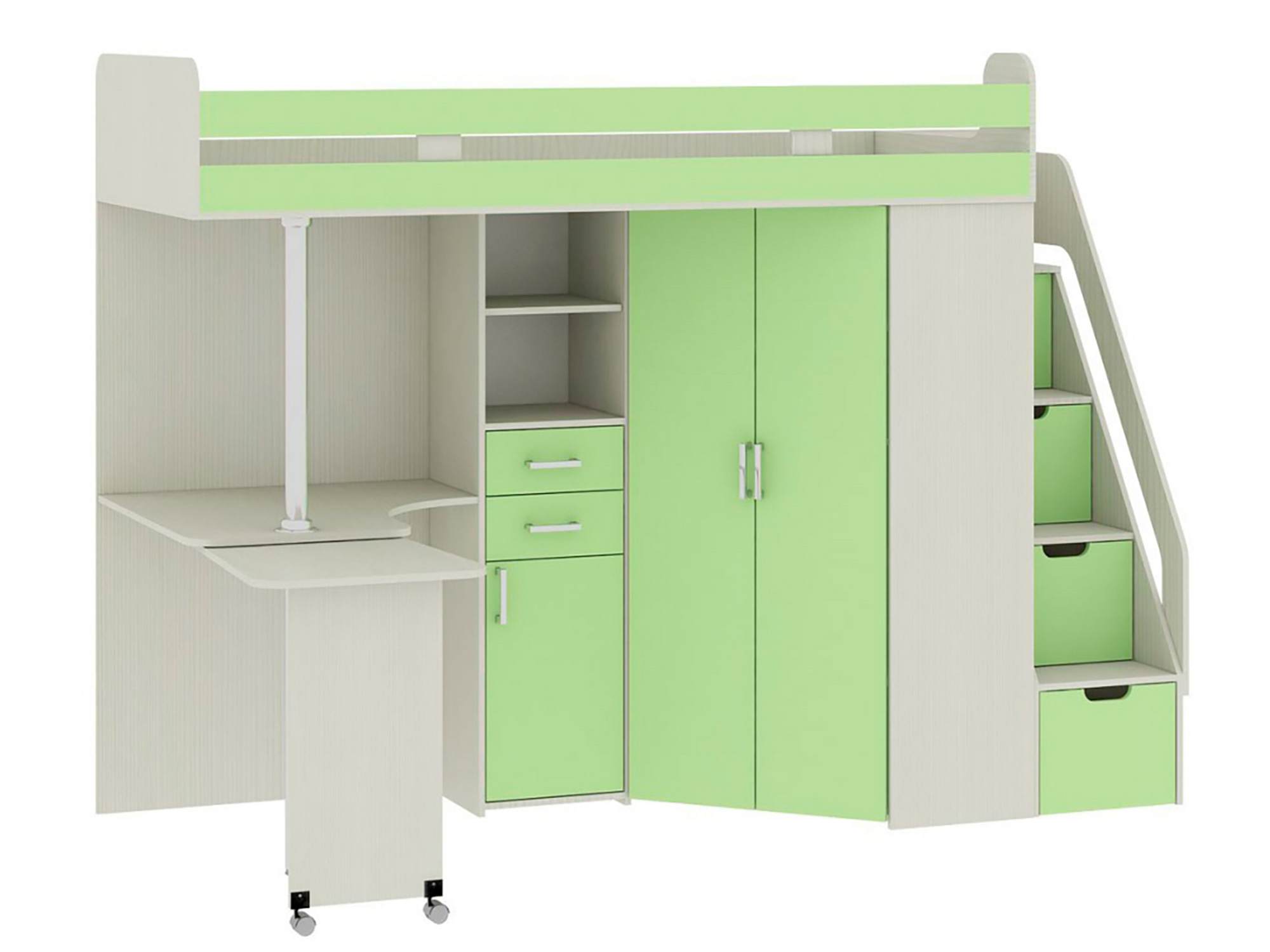 Детская двухъярусная мебель со столом и шкафом